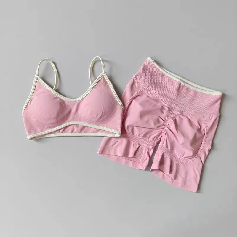 Conjunto Fitness Feminino Sem Costura – Top com Alças + Legging de Alta Sustentação | Secagem Rápida e Respirável