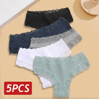 Kit com 5 Calcinhas Femininas de Algodão Sem Costura – Conforto Diário com Renda Delicada (S a XL)