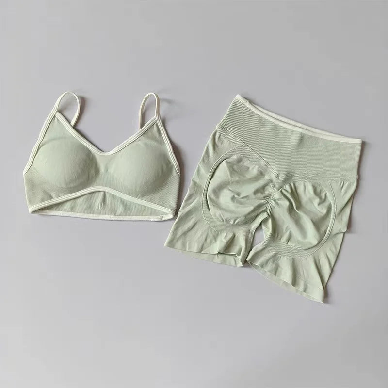 Conjunto Fitness Feminino Sem Costura – Top com Alças + Legging de Alta Sustentação | Secagem Rápida e Respirável