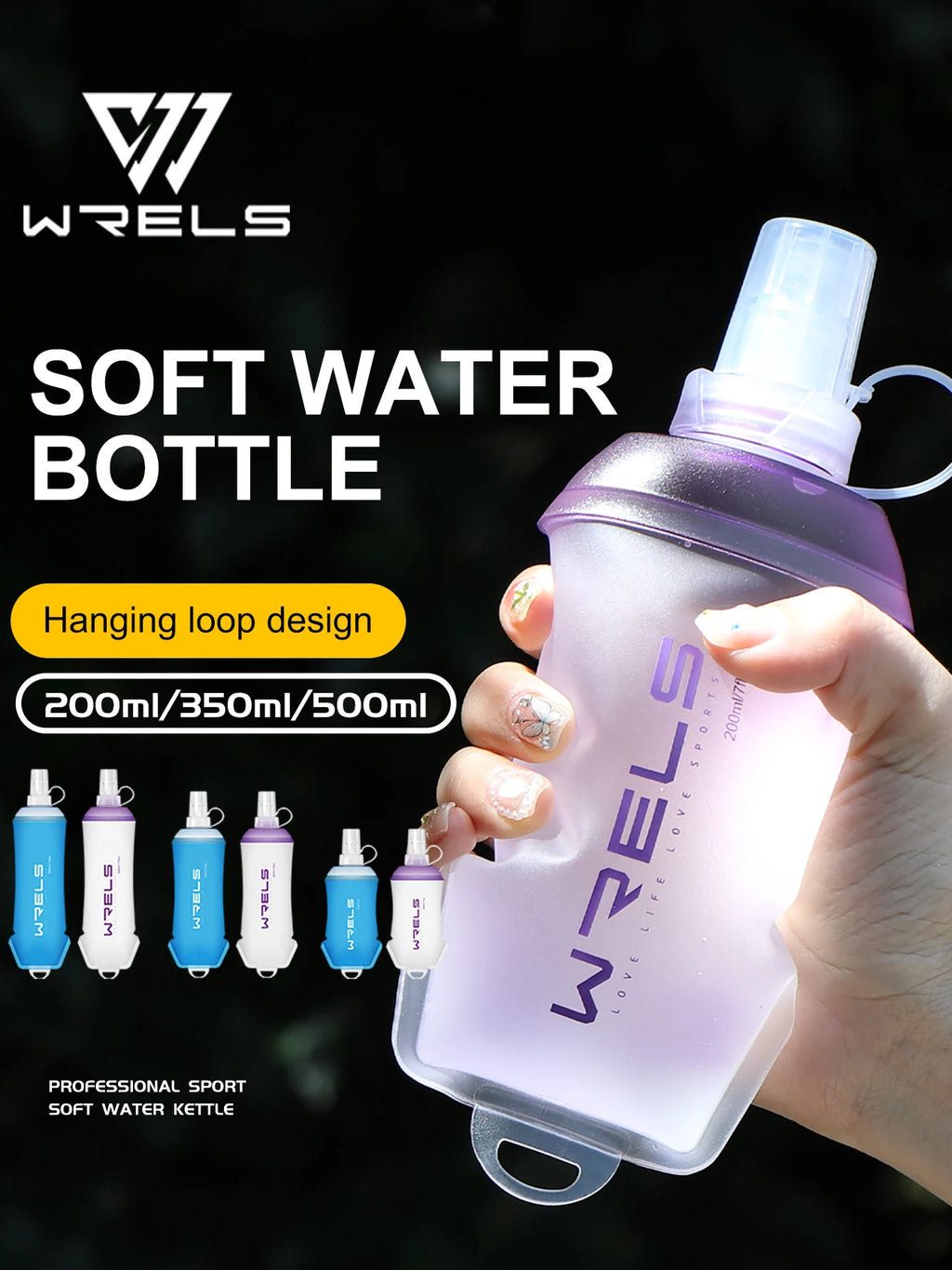 Garrafa Flexível Esportiva WRELS BPA Free – Dobrável, Leve e Ideal para Atividades ao Ar Livre