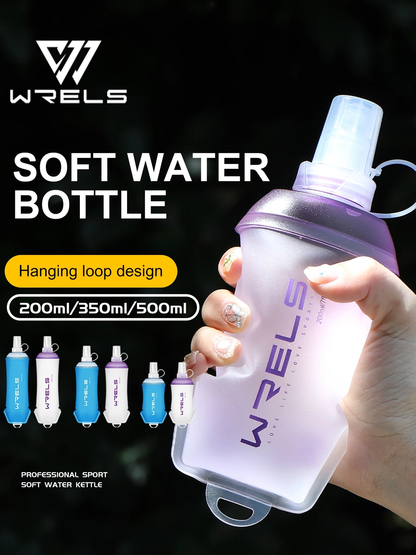 Garrafa Flexível Esportiva WRELS BPA Free – Dobrável, Leve e Ideal para Atividades ao Ar Livre