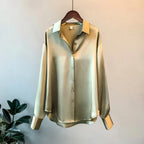 Camisa de Seda/Cetim Fashion com Botões – Estilo Vintage Feminino