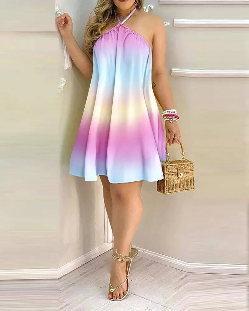 Vestido Boho Floral com Gola Halter e Costas Abertas – Mini Leve para Primavera e Verão