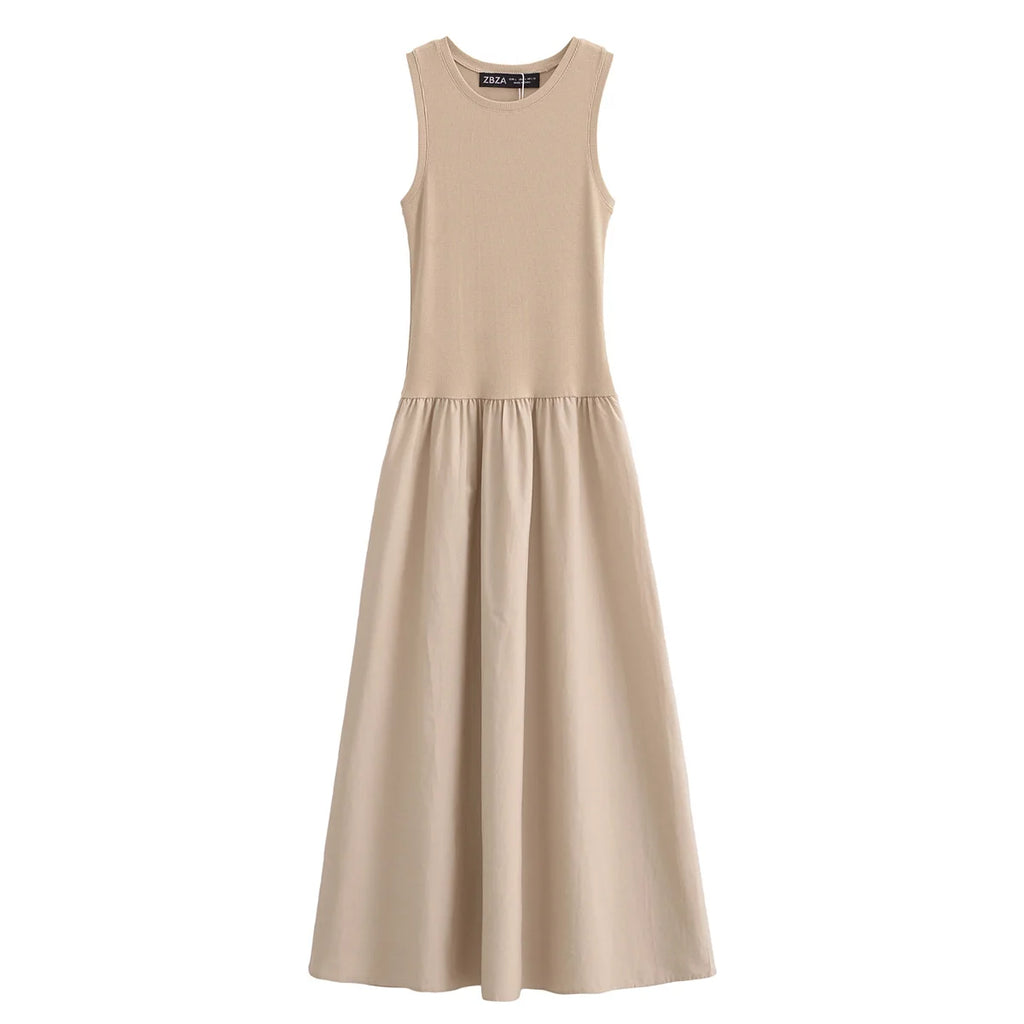 Vestido Longo Preto Feminino HXAO – Regata com Decote Redondo, Elegante e Confortável