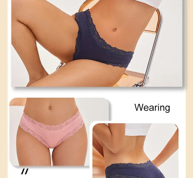 Kit com 5 Calcinhas Femininas de Algodão Sem Costura – Conforto Diário com Renda Delicada (S a XL)