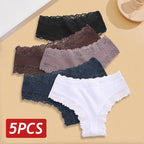 Kit com 5 Calcinhas Femininas de Algodão Sem Costura – Conforto Diário com Renda Delicada (S a XL)