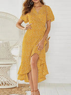 Vestido Longo Floral Boho de Verão em Chiffon com Babados