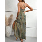 Vestido Longo Feminino Estampado com Decote Halter