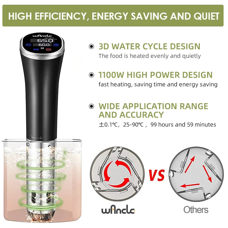 Sous Vide Profissional Wancle® IPX7 – Cozimento a Vácuo Preciso, Silencioso e à Prova d’Água