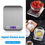 Balança Digital de Cozinha 5kg ou 10kg em Aço Inox – Precisa, Compacta e Recarregável
