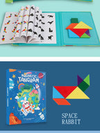 Livro Quebra‑Cabeça Tangram Magnético em Madeira – Brinquedo Educativo Montessori Portátil