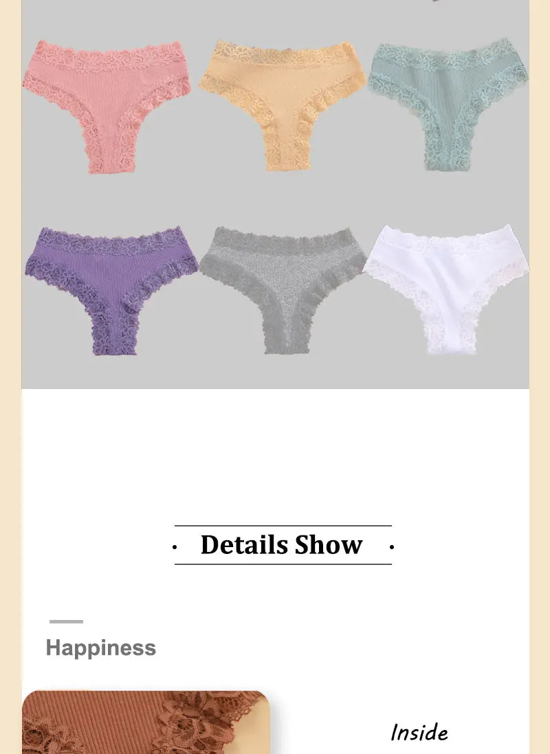 Kit com 5 Calcinhas Femininas de Algodão Sem Costura – Conforto Diário com Renda Delicada (S a XL)