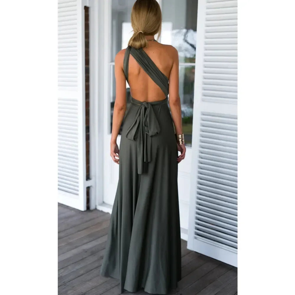 Vestido Longo Feminino Multiuso com Decote V – Elegância Boho para Todas as Ocasiões