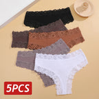 Kit com 5 Calcinhas Femininas de Algodão Sem Costura – Conforto Diário com Renda Delicada (S a XL)