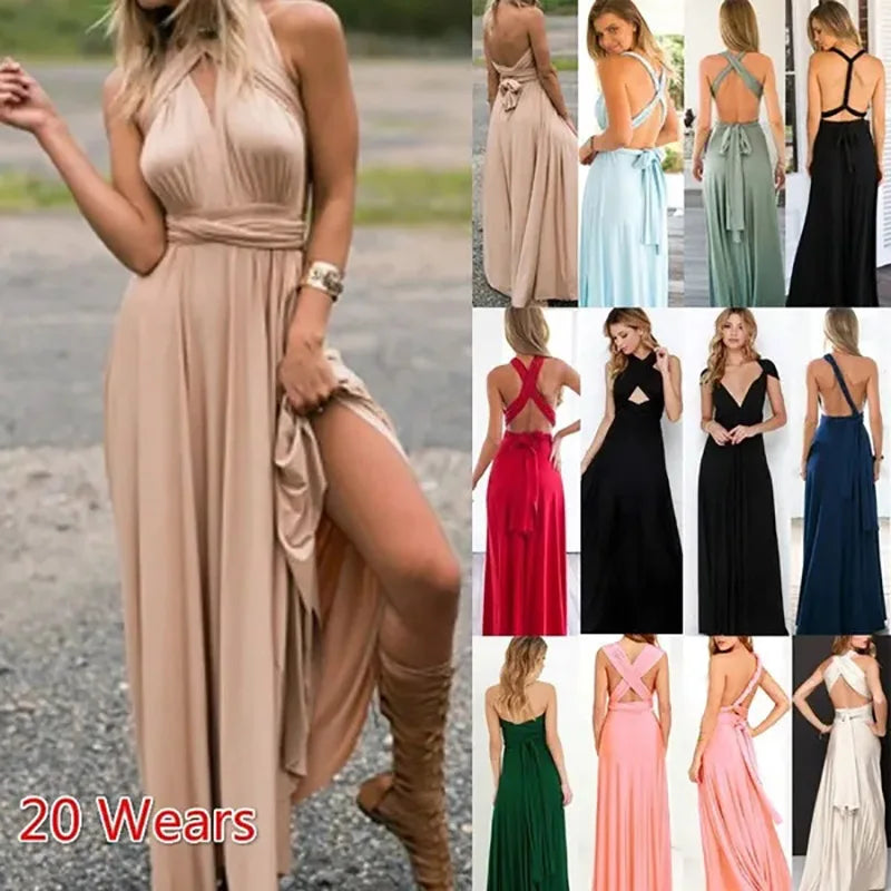 Vestido Longo Feminino Multiuso com Decote V – Elegância Boho para Todas as Ocasiões