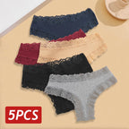 Kit com 5 Calcinhas Femininas de Algodão Sem Costura – Conforto Diário com Renda Delicada (S a XL)
