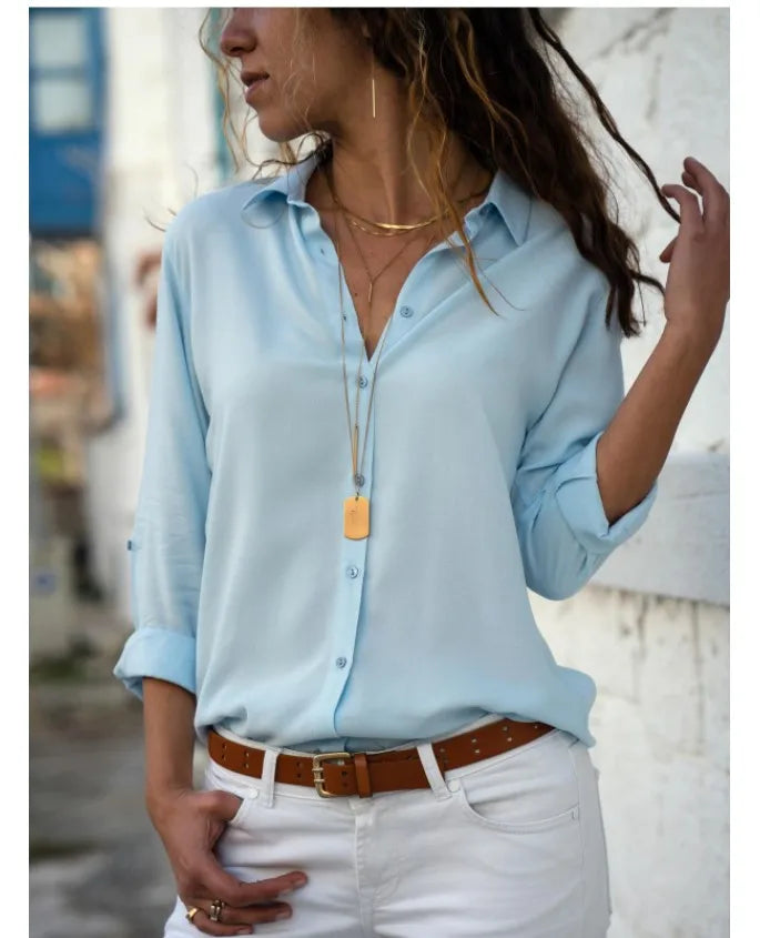 Camisa Feminina Vintage com Gola Polo – Elegante, Confortável e Versátil para o Dia a Dia