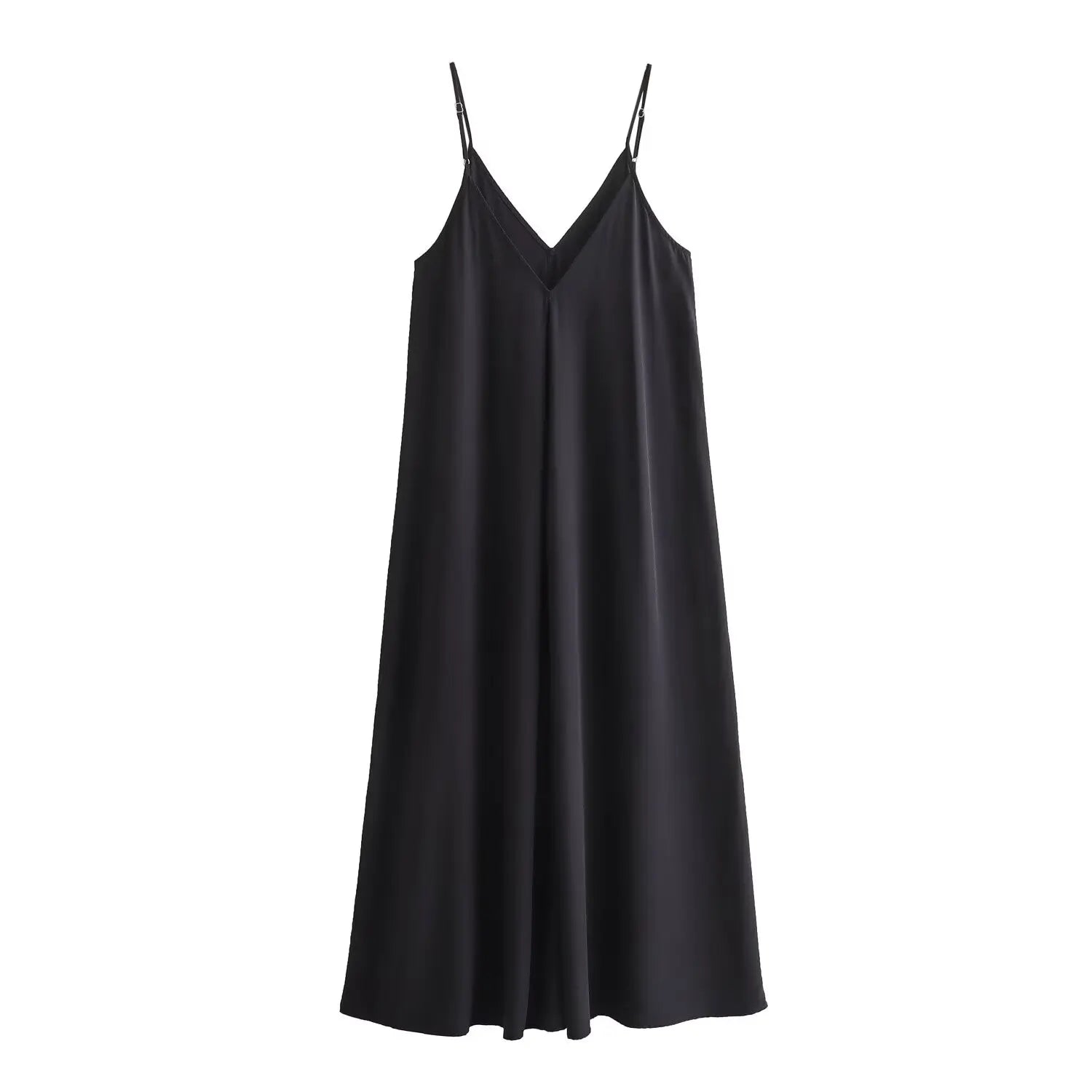 Vestido Longo Preto com Decote V e Costas Abertas – Elegância Leve para o Verão
