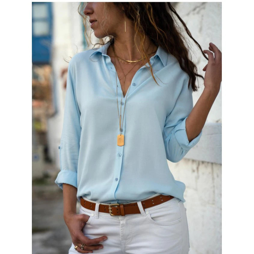 Camisa Feminina Vintage com Gola Polo – Elegante, Confortável e Versátil para o Dia a Dia