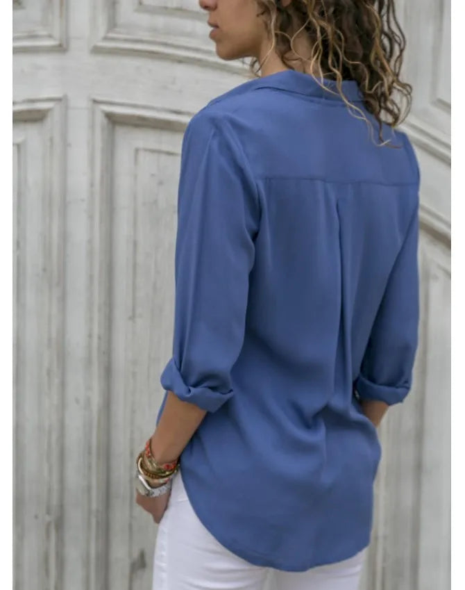 Camisa Feminina Vintage com Gola Polo – Elegante, Confortável e Versátil para o Dia a Dia