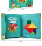 Livro Quebra‑Cabeça Tangram Magnético em Madeira – Brinquedo Educativo Montessori Portátil