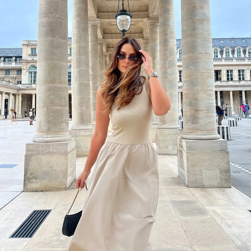 Vestido Longo Preto Feminino HXAO – Regata com Decote Redondo, Elegante e Confortável