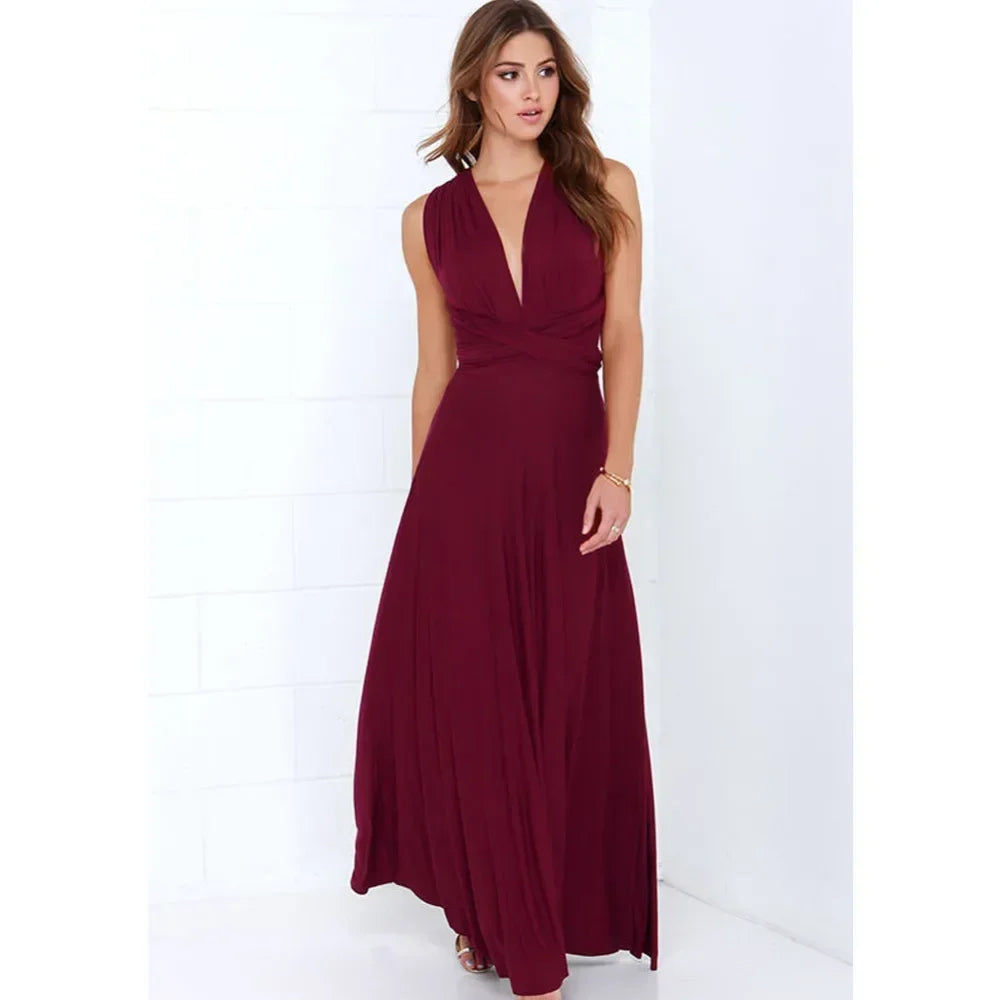 Vestido Longo Feminino Multiuso com Decote V – Elegância Boho para Todas as Ocasiões