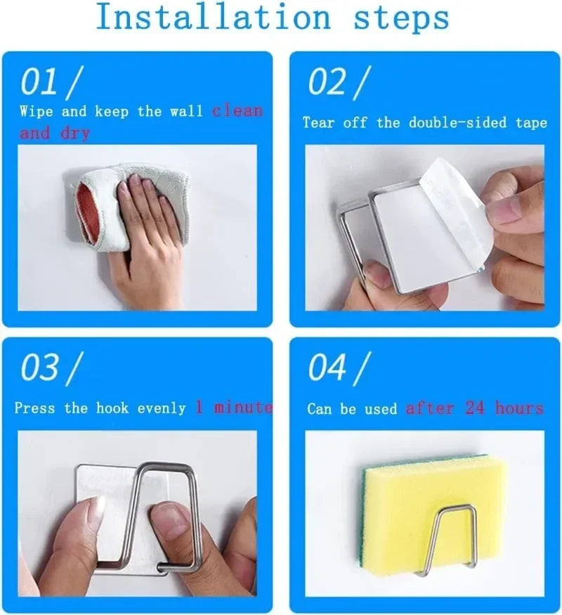 Suporte Organizador para Esponjas de Pia em Aço Inox – Autoadesivo