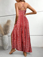 Vestido Longo Feminino Estampado com Decote Halter