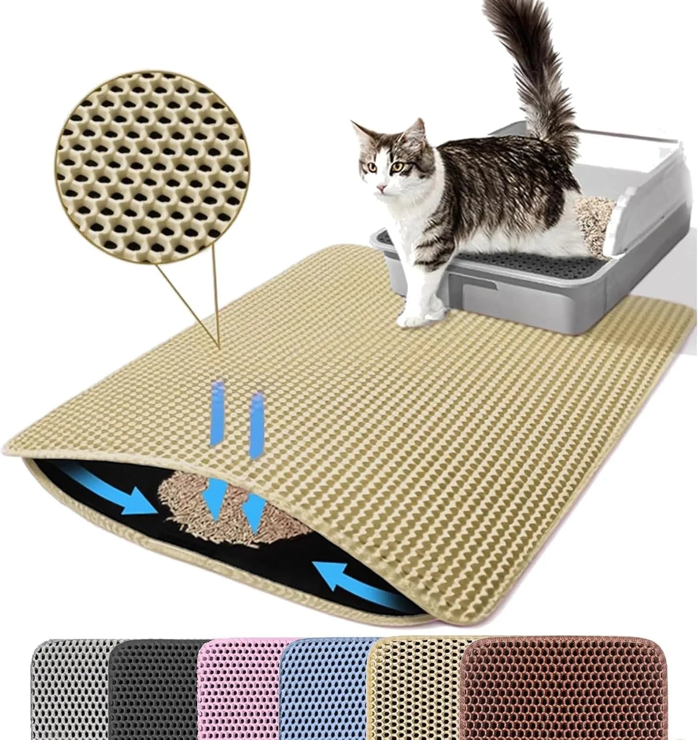 Tapete Higiênico para Caixa de Areia de Gatos – Dupla Camada Antiespalhamento, Impermeável e Fácil de Limpar