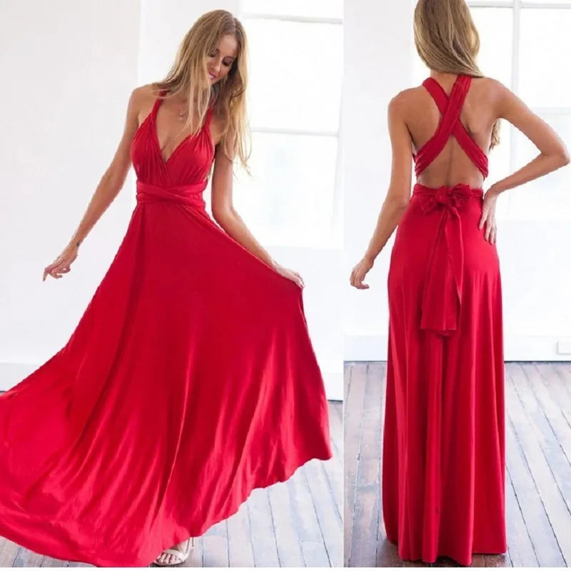 Vestido Longo Feminino Multiuso com Decote V – Elegância Boho para Todas as Ocasiões