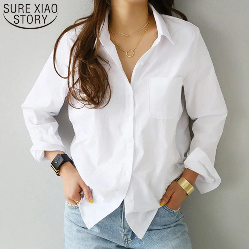 Blusa Feminina em Algodão com Gola Clássica – Manga Longa Casual Elegante