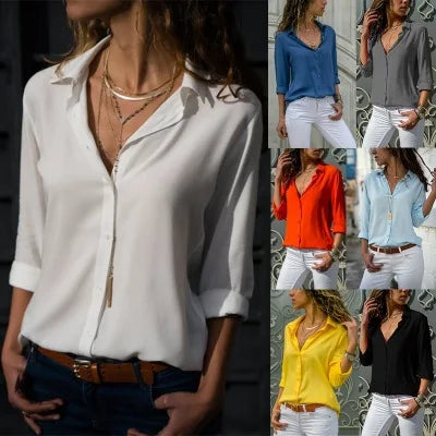 Camisa Feminina Vintage com Gola Polo – Elegante, Confortável e Versátil para o Dia a Dia