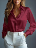 Blusa Feminina Elegante em Cetim com Botões e Manga Longa