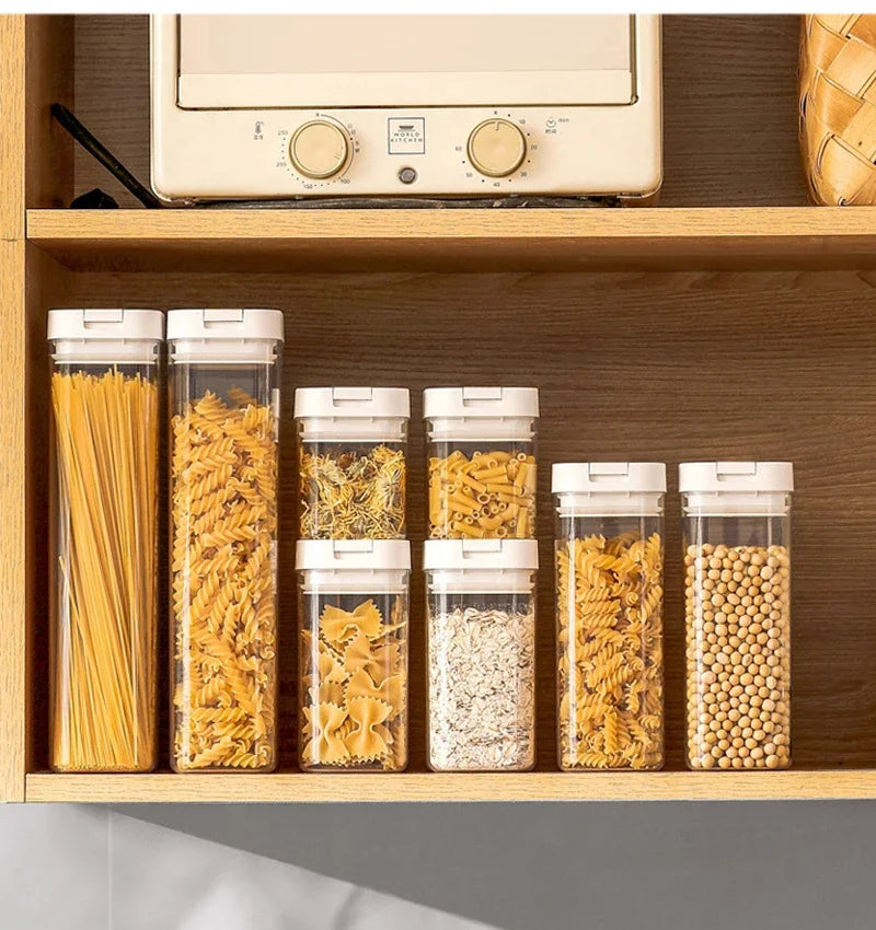 Pote Hermético para Massas e Alimentos Secos – Transparente, Vedação Segura e Design Japonês