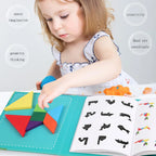 Livro Quebra‑Cabeça Tangram Magnético em Madeira – Brinquedo Educativo Montessori Portátil