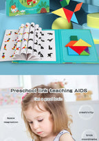 Livro Quebra‑Cabeça Tangram Magnético em Madeira – Brinquedo Educativo Montessori Portátil