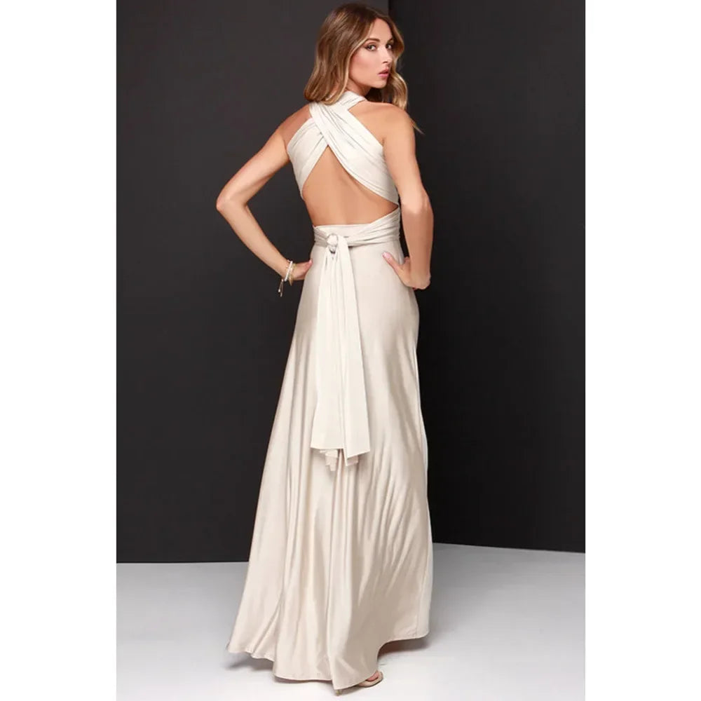 Vestido Longo Feminino Multiuso com Decote V – Elegância Boho para Todas as Ocasiões