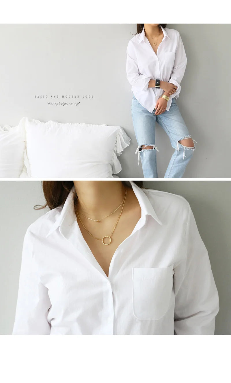 Blusa Feminina em Algodão com Gola Clássica – Manga Longa Casual Elegante