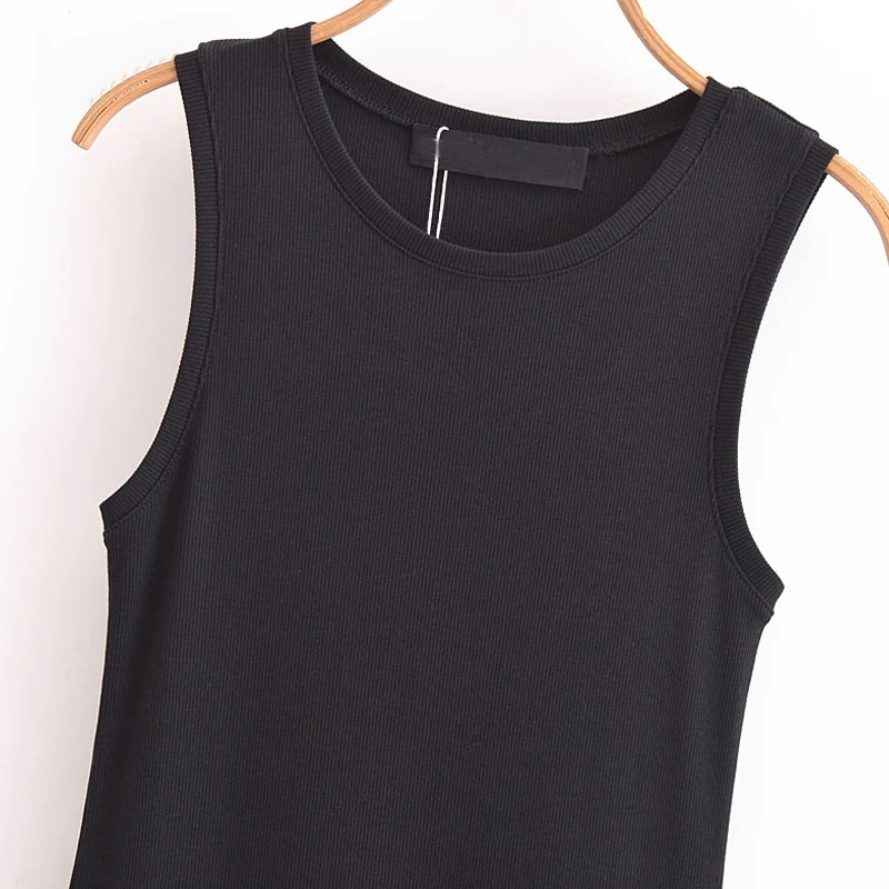 Vestido Longo Preto Feminino HXAO – Regata com Decote Redondo, Elegante e Confortável