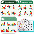 Livro Quebra‑Cabeça Tangram Magnético em Madeira – Brinquedo Educativo Montessori Portátil