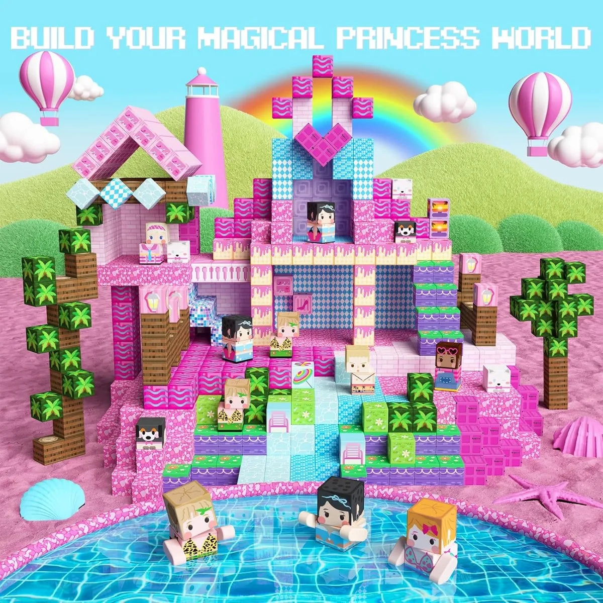 Blocos Magnéticos de Construção – Mundo Criativo com Castelo, Vila e Piscina (STEM)