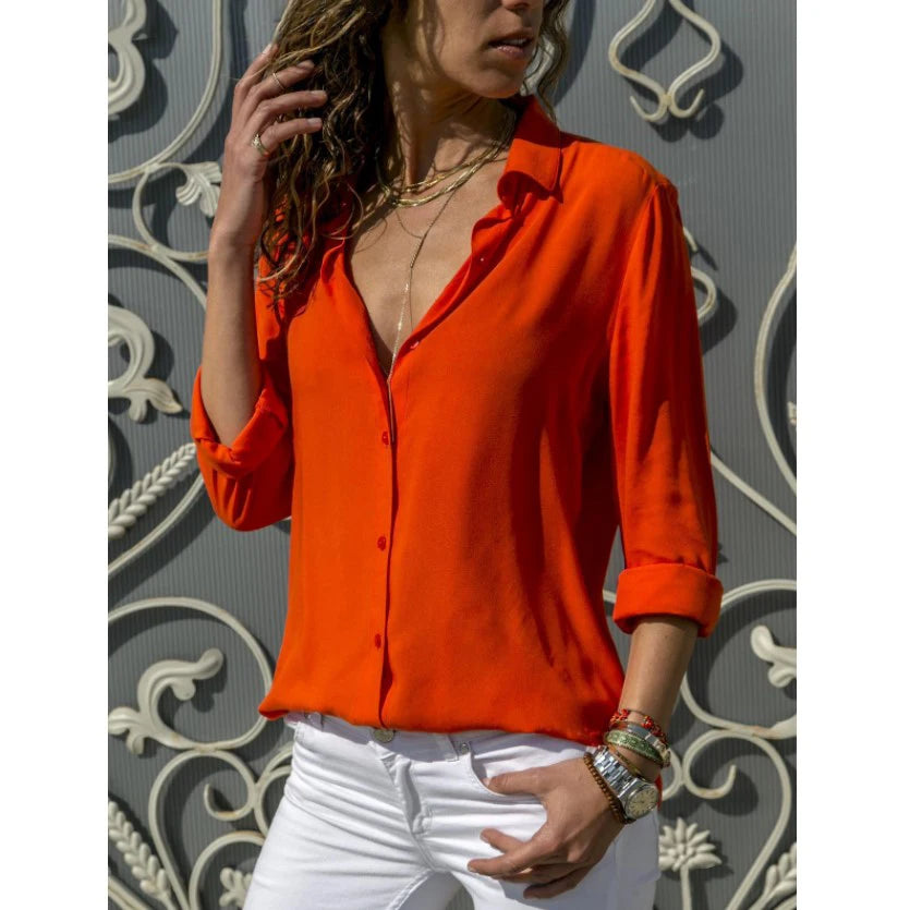 Camisa Feminina Vintage com Gola Polo – Elegante, Confortável e Versátil para o Dia a Dia