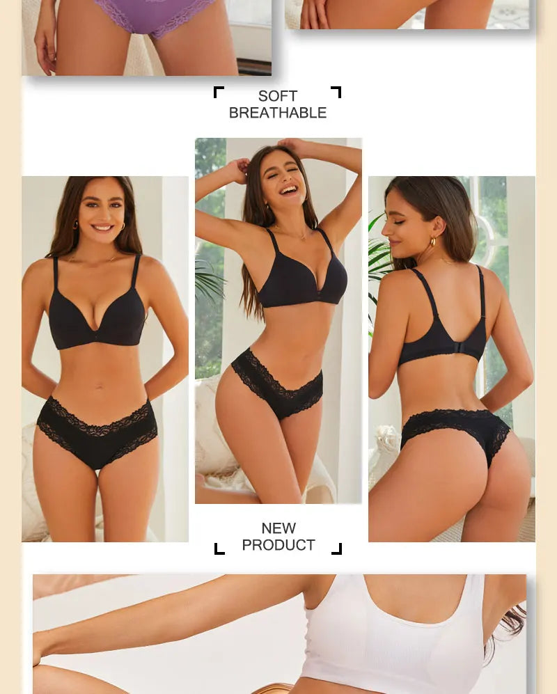 Kit com 5 Calcinhas Femininas de Algodão Sem Costura – Conforto Diário com Renda Delicada (S a XL)