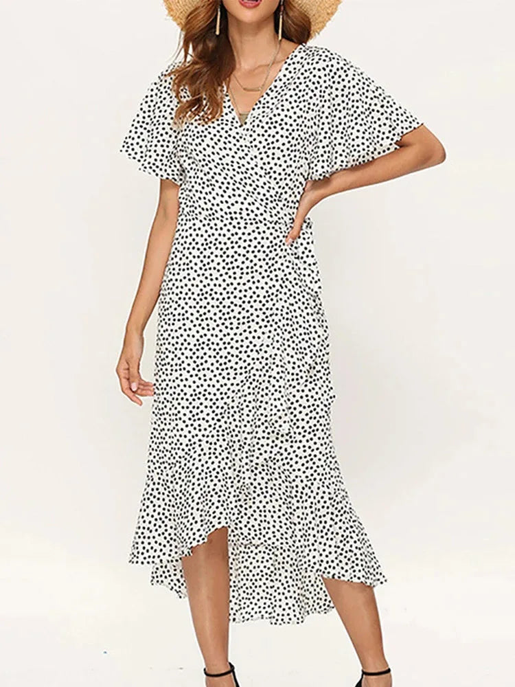 Vestido Longo Floral Boho de Verão em Chiffon com Babados
