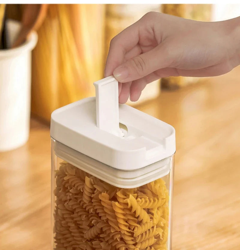 Pote Hermético para Massas e Alimentos Secos – Transparente, Vedação Segura e Design Japonês