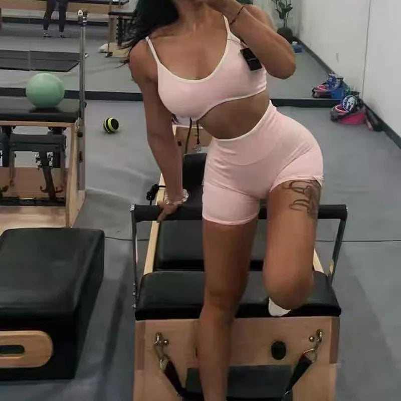 Conjunto Fitness Feminino Sem Costura – Top com Alças + Legging de Alta Sustentação | Secagem Rápida e Respirável