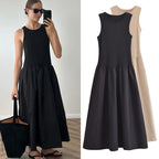 Vestido Longo Preto Feminino HXAO – Regata com Decote Redondo, Elegante e Confortável