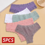 Kit com 5 Calcinhas Femininas de Algodão Sem Costura – Conforto Diário com Renda Delicada (S a XL)