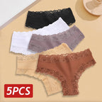 Kit com 5 Calcinhas Femininas de Algodão Sem Costura – Conforto Diário com Renda Delicada (S a XL)